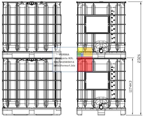 1.2. <F> 1000 liter, ÚJ, IBC, ÉLELMISZERES tartály/konténer, műanyag/kombi raklapon, élelmiszeres tanúsítvánnyal;