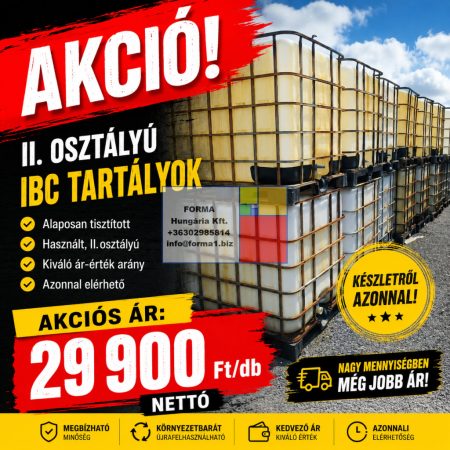 3.4. <F> 1000 liter használt, tiszta IBC, általános IPARI felhasználásra, II. osztály, tartály