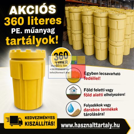 ~ 360 literes állóhengeres HD-PE műanyag tartály - több db! ~ 360 literes állóhengeres HD-PE műanyag tartály - több db!