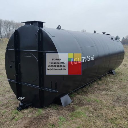 28 m3-es fekvő hengeres acéltartály;